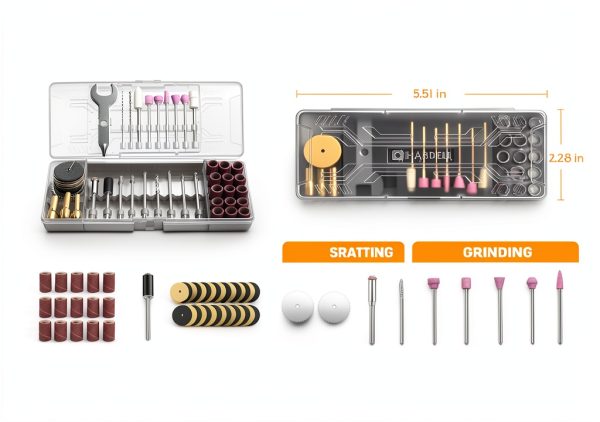 HARDELL 69pcs Rotary Tool Accessories, Power Rotary Tool Accessories kit with 1.0/1.6/2.3mm Diameter Shanks, Universal Rotary Tool Bits for Woodworking, Drilling, Engraving, Polishing, Carving-1