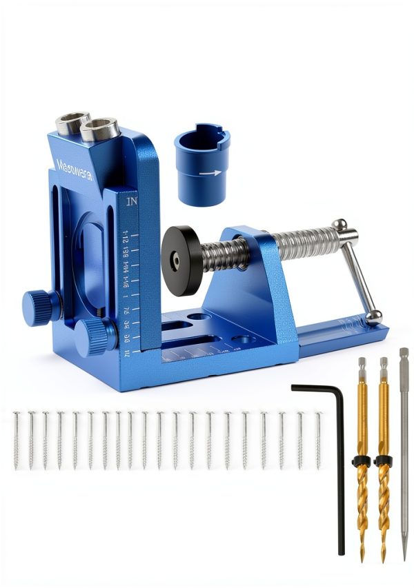 Pocket Hole Jig Kit with Adjustable Drill Guide, Stop Collars, 30PCS Screws & Plugs, Allen Wrench – Complete Woodworking Joinery System-1