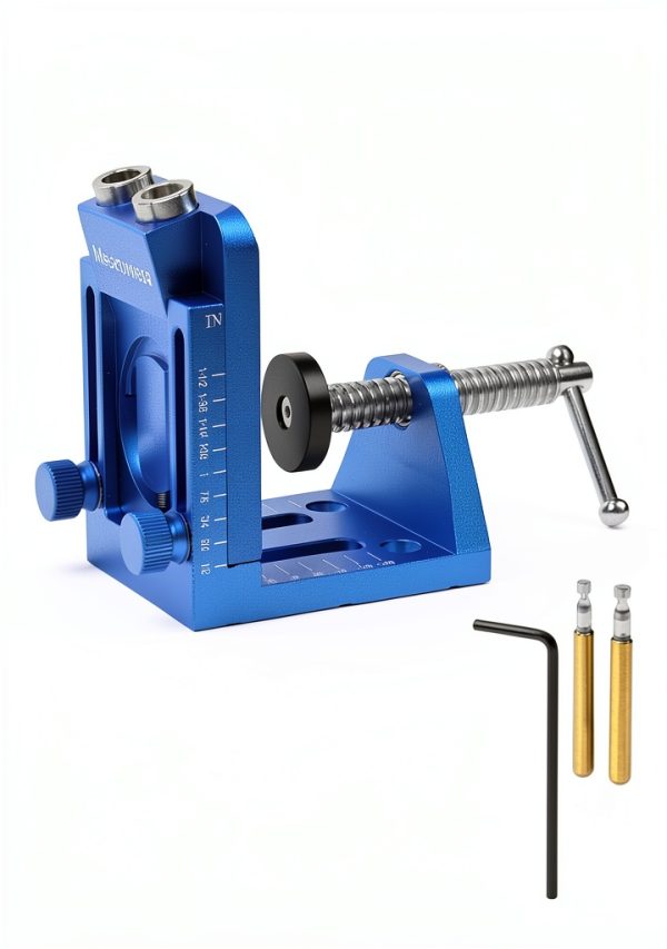 Pocket Hole Jig Kit with Adjustable Drill Guide, Stop Collars, 30PCS Screws & Plugs, Allen Wrench – Complete Woodworking Joinery System-0